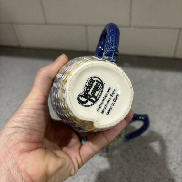 2 Cracker Barrel Coffee Mugs Sea Shell Nautical Blue Textured Beach Theme Gift - Picture 5 of 6